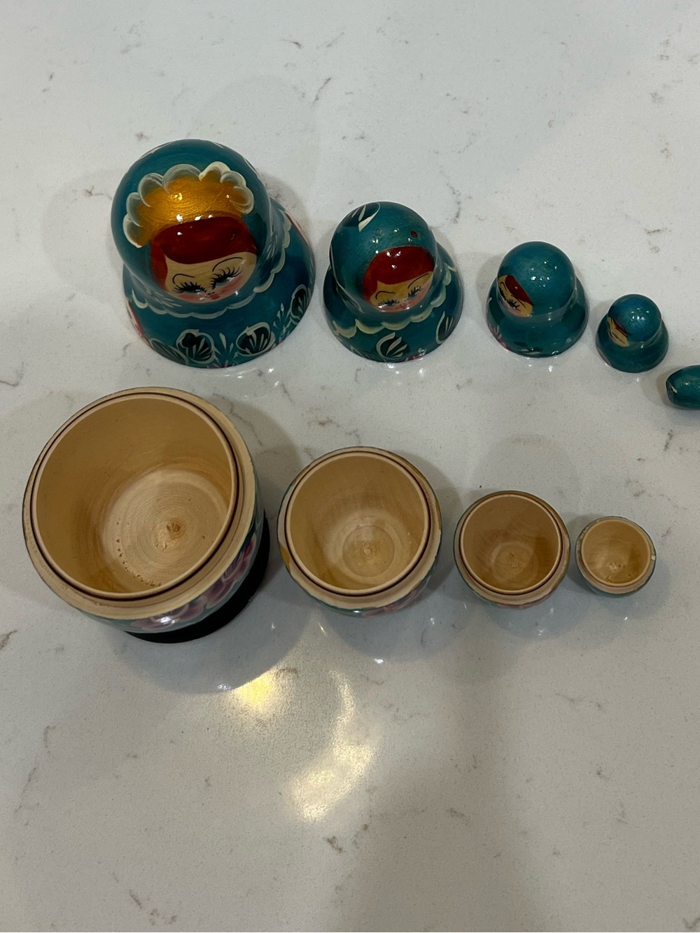 Russian Nesting Dolls Matryoshka Set Hand Painted Blue Floral 5 Dolls - Picture 9 of 12